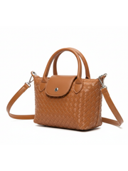Tan Woven Faux Leather Shoulder Bag