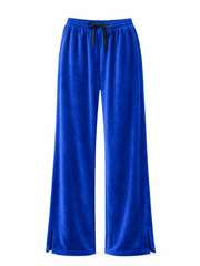 Royal Blue Pull On Wide Leg Velour Trousers