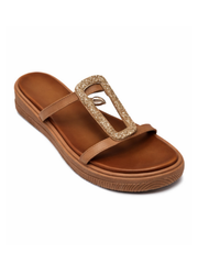 Tan Buckle Front Sandals