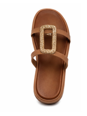 Tan Buckle Front Sandals