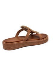 Tan Buckle Front Sandals
