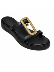 Black Buckle Front Sandals