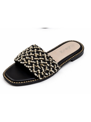 Black Beaded Flats