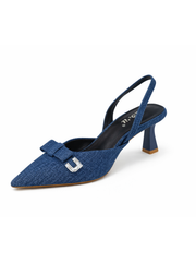 Dark Denim Sling Back Kitten Heels
