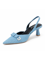 Light Denim Sling Back Kitten Heels