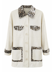 Stone Premium Leopard Trim Utility Jacket