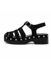 Black Faux Suede Studded Sandals