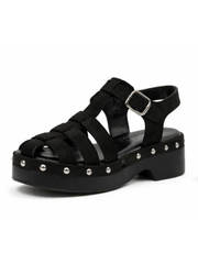 Black Faux Suede Studded Sandals