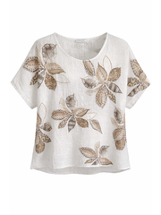 White Mixed Print Leaf Top Sydney