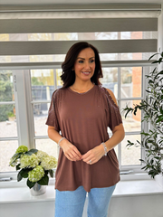 Chocolate Diamante Cold Shoulder Top Suzie