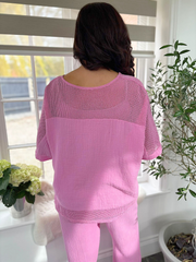 Candy Pink Bubble Cotton Trouser Set Hayley