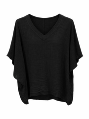 Black Textured V Neck Top Kaylee