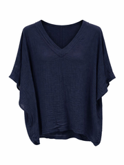 Navy Textured V Neck Top Kaylee