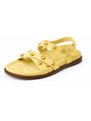 Yellow Studded Cross Strap Sandals