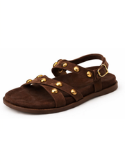 Chocolate Studded Cross Strap Sandals