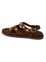 Chocolate Studded Cross Strap Sandals