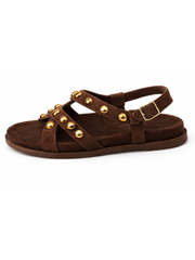 Chocolate Studded Cross Strap Sandals