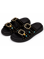 Black Gem Buckle Sliders