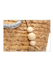 Silver Straw Tassel Tote Bag