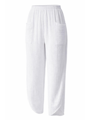 White Bubble Cotton Barrel Leg Trousers