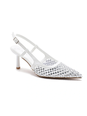 White Metallic Embellished Kitten Heels