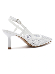 White Metallic Embellished Kitten Heels