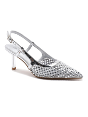 Silver Metallic Embellished Kitten Heels