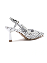 Silver Metallic Embellished Kitten Heels