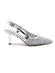 Silver Metallic Embellished Kitten Heels