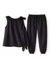 Black Sleeveless Tie Detail Co-Ord Ashley