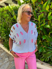 Silver Distressed Metallic Knit Bianca