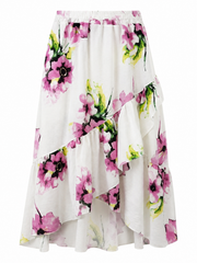 White Asymmetric Floral Frill Skirt Amy