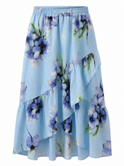 Blue Asymmetric Floral Frill Skirt Amy