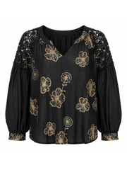 Black Crochet Shoulder Detail Top Wrenley