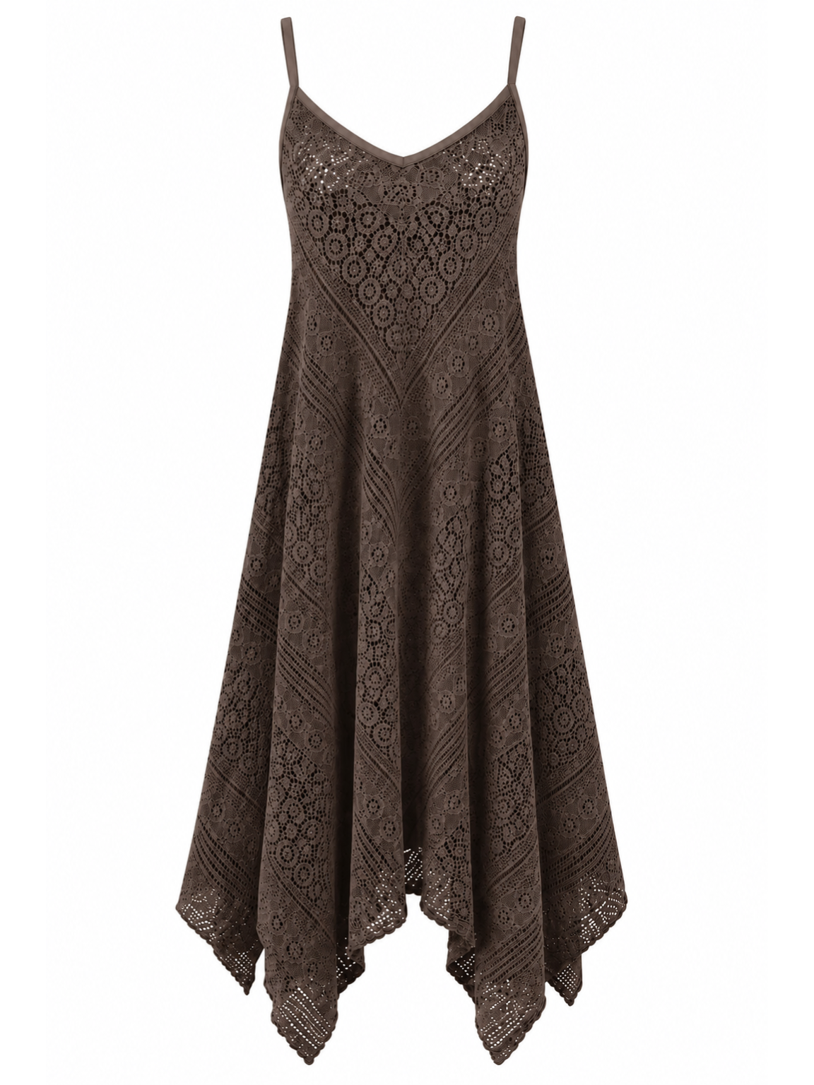 chocolate brown lace handkerchief dress Mocha Brown Lace Balloon Sleeve Long Dress Vintage Fairytale Style Brown / M