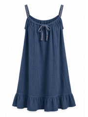 Navy Tie Detail Bubble Cotton Dress Eileen