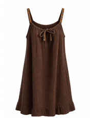 Chocolate Tie Detail Bubble Cotton Dress Eileen