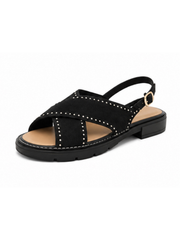 Black Cross Band Studded Sandals
