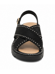 Black Cross Band Studded Sandals