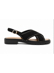 Black Cross Band Studded Sandals