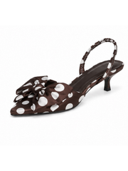 Chocolate Polka Dot Bow Kitten Heels