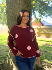 Wine Polka Dot Knit Natalie