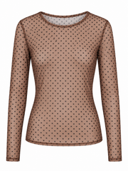 Mocha Polka Dot Mesh Top Nina