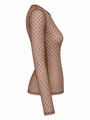 Mocha Polka Dot Mesh Top Nina