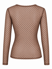 Mocha Polka Dot Mesh Top Nina