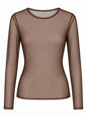 Chocolate Polka Dot Mesh Top Nina