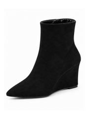 Black Faux Suede Wedge Boots