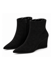 Black Faux Suede Wedge Boots