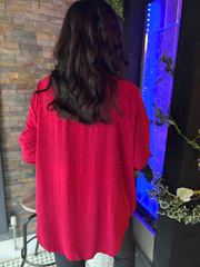 Wine Diamante Button Sleeve Blouse Luna