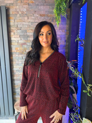 Red Sparkle Diamante Zip Top Cassie